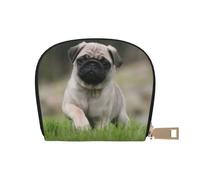 YWSOTRE Pug Bokeh Cachorro Perros Césped Mascotas Pug, Funda de Cuero de PU para Tarjetas, Tarjetero Elegante, Tarjetero Tipo Billetera