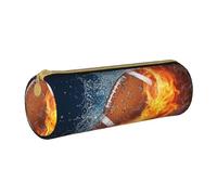 YWSOTRE Quemando fútbol Americano en Fuego, Estuche para lápices Estuche cilíndrico para lápices Estuche para lápices de Cuero portátil Estuche para cosméticos