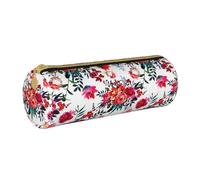 YWSOTRE Ramos Florales Brillantes y Elegantes de Color Rojo Azul Marino, Estuche para lápices Estuche cilíndrico para lápices Estuche para lápices de Cuero portátil Estuche para cosméticos