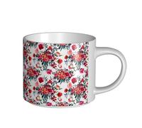 YWSOTRE Ramos florales brillantes y elegantes en rojo y azul marino,Taza de cerámica de gran capacidad, taza de té, taza de café 450 ml