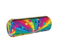 YWSOTRE Rayos de Confeti de Arco Iris y Estrellas, Estuche para lápices Estuche cilíndrico para lápices Estuche para lápices de Cuero portátil Estuche para cosméticos