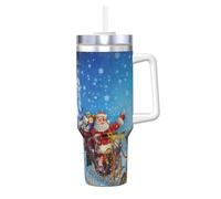YWSOTRE Reno de Navidad de Santa Claus,Botella de agua de acero inoxidable con asa para bebidas frías y calientes de 40 oz.