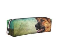 YWSOTRE Retrato de Perro Pastor alemán Imprimir, Estuche para lápices Estuche para lápices Estuche para lápices de Cuero portátil con Estuche para cosméticos con Cremallera