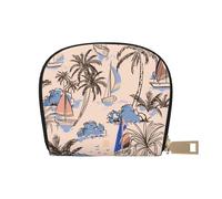 YWSOTRE Retro Hermosos Barcos Palmeras, Funda de Cuero de PU para Tarjetas, Tarjetero Elegante, Tarjetero Tipo Billetera