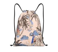 YWSOTRE Retro Hermosos Barcos Palmeras, Mochila con cordón, unisex, para deporte, gimnasio, informal, para el día a día, talla M