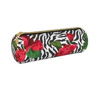 YWSOTRE Rojo Flor Animales Cebra, Estuche para lápices Estuche cilíndrico para lápices Estuche para lápices de Cuero portátil Estuche para cosméticos
