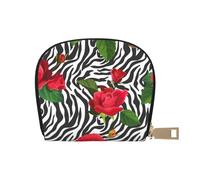 YWSOTRE Rojo Flor Animales Cebra, Funda de Cuero de PU para Tarjetas, Tarjetero Elegante, Tarjetero Tipo Billetera