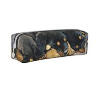 YWSOTRE Rottweiler Dormir Perros Mascotas Cachorros Pequeños, Estuche para lápices Estuche para lápices Estuche para lápices de Cuero portátil con Estuche para cosméticos con Cremallera
