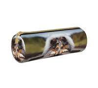 YWSOTRE Rough Collie Bokeh Ferrocarril Perros Mascotas Áspero, Estuche para lápices Estuche cilíndrico para lápices Estuche para lápices de Cuero portátil Estuche para cosméticos