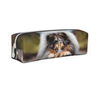 YWSOTRE Rough Collie Bokeh Ferrocarril Perros Mascotas Áspero, Estuche para lápices Estuche para lápices Estuche para lápices de Cuero portátil con Estuche para cosméticos con Cremallera