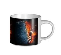 YWSOTRE Saxofón en fuego y agua,Taza de cerámica de gran capacidad, taza de té, taza de café 450 ml