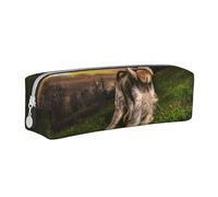 YWSOTRE Schnauzer Atardecer Perros Mascotas Montañas Schnauzer, Estuche para lápices Estuche para lápices Estuche para lápices de Cuero portátil con Estuche para cosméticos con Cremallera