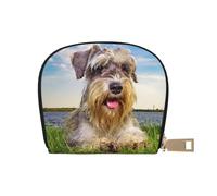 YWSOTRE Schnauzer Césped Mascotas Perros Grises Chnauzer, Funda de Cuero de PU para Tarjetas, Tarjetero Elegante, Tarjetero Tipo Billetera