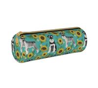 YWSOTRE Schnauzer Girasoles Primavera Verano Floral Perro Raza Perro, Estuche para lápices Estuche cilíndrico para lápices Estuche para lápices de Cuero portátil Estuche para cosméticos