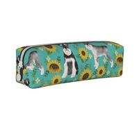YWSOTRE Schnauzer Girasoles Primavera Verano Floral Perro Raza Perro, Estuche para lápices Estuche para lápices Estuche para lápices de Cuero portátil con Estuche para cosméticos con Cremallera
