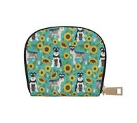 YWSOTRE Schnauzer Girasoles Primavera Verano Floral Perro Raza Perro, Funda de Cuero de PU para Tarjetas, Tarjetero Elegante, Tarjetero Tipo Billetera