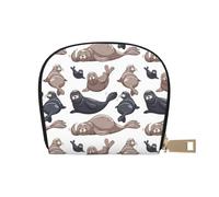 YWSOTRE Sellos Ilustración León Marino, Funda de Cuero de PU para Tarjetas, Tarjetero Elegante, Tarjetero Tipo Billetera