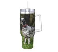 YWSOTRE Setter Inglés Césped Mascotas Perros Setter Inglés,Botella de agua de acero inoxidable con asa para bebidas frías y calientes de 40 oz.