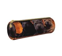YWSOTRE Shar Pei Cachorro Negro Perros Pequeños Cachorro Gris Mascotas, Estuche para lápices Estuche cilíndrico para lápices Estuche para lápices de Cuero portátil Estuche para cosméticos