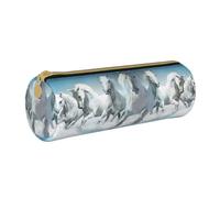YWSOTRE Siete Caballos Corriendo, Estuche para lápices Estuche cilíndrico para lápices Estuche para lápices de Cuero portátil Estuche para cosméticos