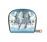 YWSOTRE Siete Caballos Corriendo, Funda de Cuero de PU para Tarjetas, Tarjetero Elegante, Tarjetero Tipo Billetera