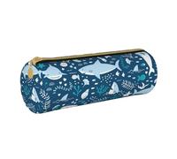 YWSOTRE Tiburón Sonriente Animales Marinos Peces Estrella De Mar Azul, Estuche para lápices Estuche cilíndrico para lápices Estuche para lápices de Cuero portátil Estuche para cosméticos