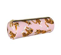 YWSOTRE Tigres Lindos Animales de Circo sobre el Fondo Rosa, Estuche para lápices Estuche cilíndrico para lápices Estuche para lápices de Cuero portátil Estuche para cosméticos