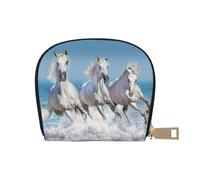 YWSOTRE Tres Caballos Blancos, Funda de Cuero de PU para Tarjetas, Tarjetero Elegante, Tarjetero Tipo Billetera