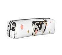 YWSOTRE Vaca Manchada De Leche Vaca Negra, Estuche para lápices Estuche para lápices Estuche para lápices de Cuero portátil con Estuche para cosméticos con Cremallera