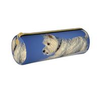 YWSOTRE Westie Invierno West Highland White Terrier Perros, Estuche para lápices Estuche cilíndrico para lápices Estuche para lápices de Cuero portátil Estuche para cosméticos