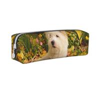 YWSOTRE Westie Otoño West Highland White Terrier Perros, Estuche para lápices Estuche para lápices Estuche para lápices de Cuero portátil con Estuche para cosméticos con Cremallera