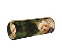 YWSOTRE Yorkshire Terrier Bokeh Lindo Perros Pared Yorkie, Estuche para lápices Estuche cilíndrico para lápices Estuche para lápices de Cuero portátil Estuche para cosméticos