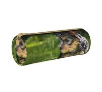 YWSOTRE Yorkshire Terrier Verde Hierba Yorkie Perros Lindos, Estuche para lápices Estuche cilíndrico para lápices Estuche para lápices de Cuero portátil Estuche para cosméticos