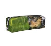 YWSOTRE Yorkshire Terrier Verde Hierba Yorkie Perros Lindos, Estuche para lápices Estuche para lápices Estuche para lápices de Cuero portátil con Estuche para cosméticos con Cremallera