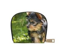 YWSOTRE Yorkshire Terrier Verde Hierba Yorkie Perros Lindos, Funda de Cuero de PU para Tarjetas, Tarjetero Elegante, Tarjetero Tipo Billetera