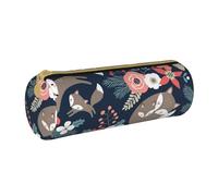 YWSOTRE Zorro Animal Flor Mon and Daughter Son, Estuche para lápices Estuche cilíndrico para lápices Estuche para lápices de Cuero portátil Estuche para cosméticos