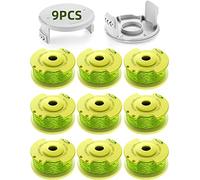 YWTESCH 9 Piezas Bobina Hilo Line de Recambio Compatible con Ryobi One + 18V 24V 40V Desbrozadora,Ø2.0mm y 3.4m de Longitud,Contiene 9 Piezas Bobina de Recambio y 2 Piezas Tapas de Recambio