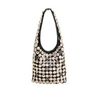 YXADGML Bolso De Tachuela Con Tachuelas Bolso bandolera de piel con botones, remaches plateados y gran capacidad. Bolso tipo cubo cosido a mano.(Black button bag)