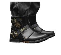 YXADGML Botas Cowboy Hombre Men's Boots Ankle Boots Men Metal Buckle Zipper Motorcycle Boots Men Outdoor High Top Punk Shoes(Black,45)