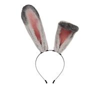 YXBOMG Diadema de conejo gris y rosa con orejas de conejo Lolita, esponjosa, suave, de piel sintética, accesorio para cosplay, fiesta de Halloween, disfraz de liebre