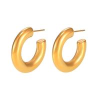 YXBQueen Pendientes de aro elegantes y minimalistas en forma de C chapados en oro de 18 quilates con textura, aretes de aro para niñas, 23 mm, 18.4mm (0.72 inches), Titanio