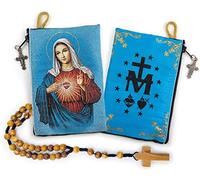 YXBZKGDCNG Bolsa de rosario con cuerda católica de madera de olivo de Israel, Jesús Rey del Universo y I Believe in God Prayer tela tejida estilo tapiz bolsa de viaje, juego de regalo religioso