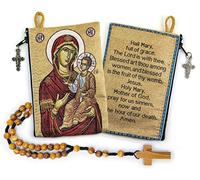 YXBZKGDCNG Bolsa de rosario con cuerda católica de madera de olivo de Israel, Jesús Rey del Universo y I Believe in God Prayer tela tejida estilo tapiz bolsa de viaje, juego de regalo religioso