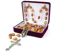 YXBZKGDCNG Collar de rosario católico de madera de Israel, cuentas de rosario de madera de olivo con retrato de icono y colgante de cruz, rosarios de confirmación y comunión para hombres y mujeres