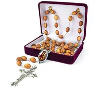 YXBZKGDCNG Collar de rosario católico de madera de Israel, cuentas de rosario de madera de olivo con retrato de icono y colgante de cruz, rosarios de confirmación y comunión para hombres y mujeres