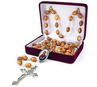 YXBZKGDCNG Collar de rosario católico de madera de Israel, cuentas de rosario de madera de olivo con retrato de icono y colgante de cruz, rosarios de confirmación y comunión para hombres y mujeres