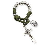 YXBZKGDCNG Rosario de cuerda de paracaídas militar de una década con cuentas de plata, rosario de bolsillo para coche, medalla de San José y cruz de San Benito