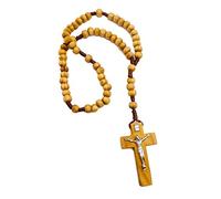 YXBZKGDCNG Rosario de oración de cuentas de madera de olivo, coronilla católica de madera hecha a mano con cordón con cruz de Jesús, 1.7 x 0.8 x 10.6 pulgadas, madera, sin piedras preciosas