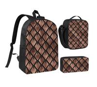 YXDVPALNE Abanicos Art Déco en oro rosa sobre negro,Mochila para estudiantes, bolsa de almuerzo y estuche de lápices (3 piezas)