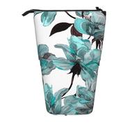 YXDVPALNE Acuarela de Rosas y Flores Azules y Verdes,Estuche telescópico para lápices, Soporte para lápices con Cremallera.